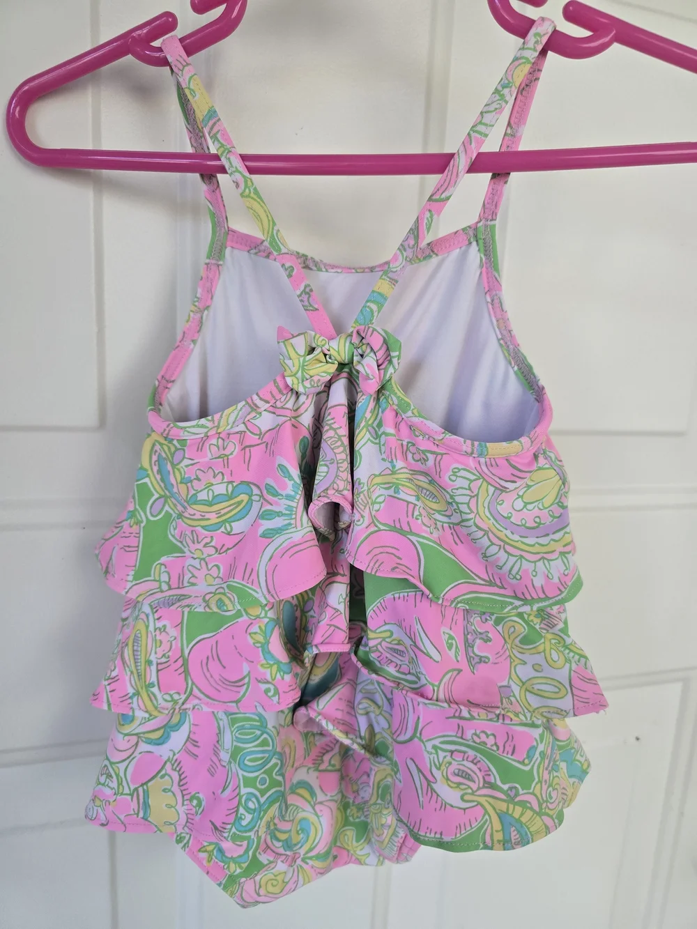 Lilly Pulitzer Pink, Green & Blue Paisley Ruffle Girl Swimsuit Infant 6-12 Month